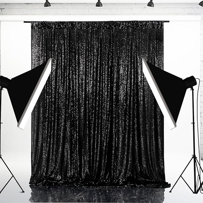 Eternal Beauty Black Sequin Backdrop, 8x8 Ft Halloween Glitter Background Curtains for Shimmer Photography Party Wedding Birthday Back Drop Decor