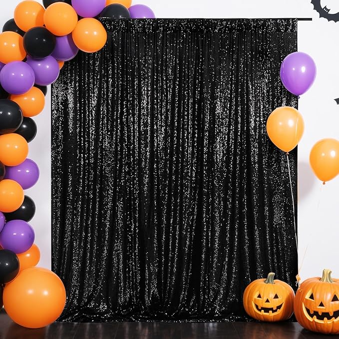 Eternal Beauty Black Sequin Backdrop, 20x10 Ft Halloween Glitter Background Curtains for Shimmer Photography Party Wedding Birthday Back Drop Decor