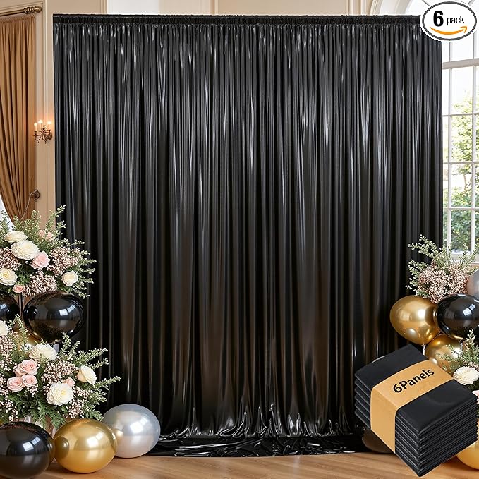 30ftx10 ft Black Glitter Sequin Backdrop Curtain for Parties, Wrinkle Free Sparking Backdrop Drapes, 6 Panels 5x10ft Shimmer Photo Back Drop Cloth for Wedding Birthday Photography Background