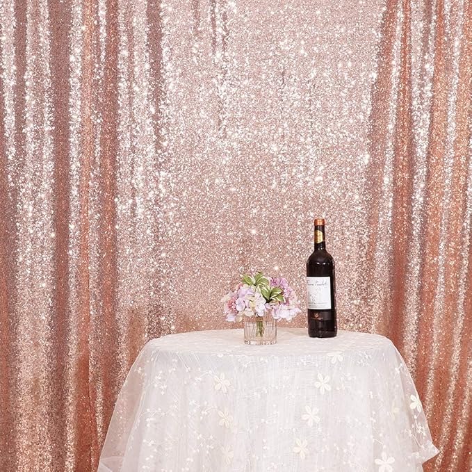 Eternal Beauty Rose Gold Sequin Backdrop, 20x10 Ft Glitter Background Curtains for Shimmer Photography Party Wedding Birthday Back Drop Decor