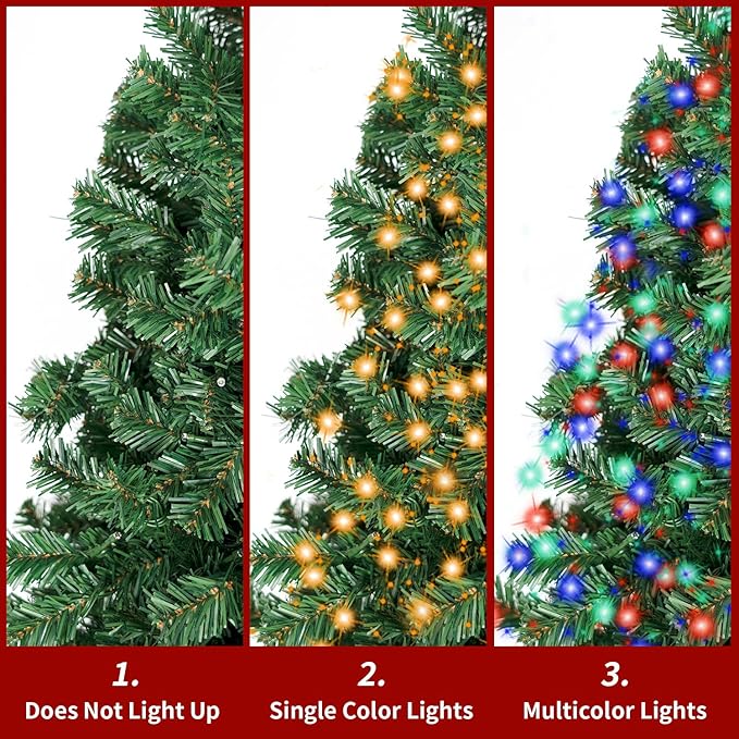 8FT Christmas Tree with Lights,Artificial Christmas Tree with 750 LED Lights and 2168 Branch Tips,Xmas Tree with Foldable Stand Perfect for Indoor&Outdoor,Christmas Decoration for Party by DNKMOR