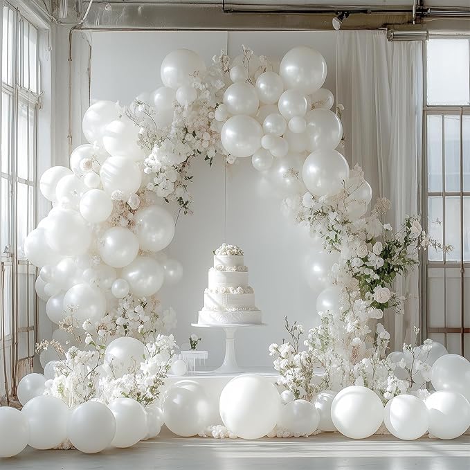 PartyWoo Pearl White Balloons 85 pcs Different Sizes Pack of 18 12 10 5 Inch White Latex Balloon Arch Kit Garland for Wedding Bridal Graduation Baby Shower Birthday Party Decorations White-Z30
