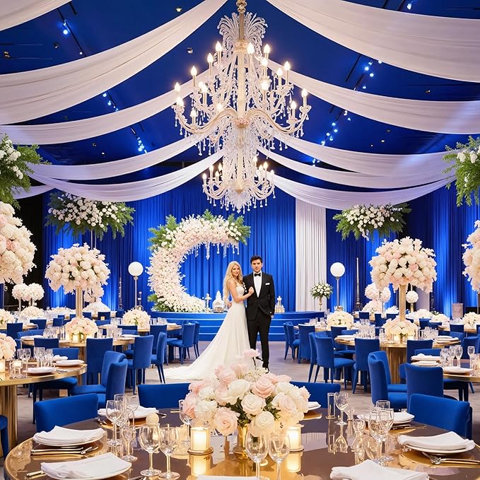 30ft×10ft White Ceiling Drapes for Weddings Events Wrinkle-Free Polyester Ceiling Backdrop for Ten Canopy Church Stage Bedroom Decor 6 Panels 5×10ft
