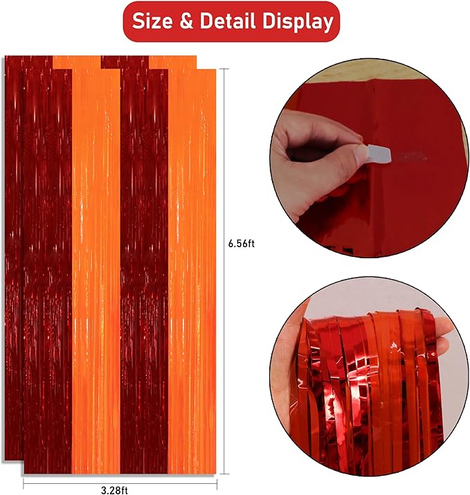 TONIFUL 2Pcs Red Orange Door Streamers,Green Photo Booth Backdrop,Metallic Streamers Green Foil Fringe Curtains for Birthday,Christmas,New Year,Thanksgiving,St. Patrick's Day Party Streamers Decor