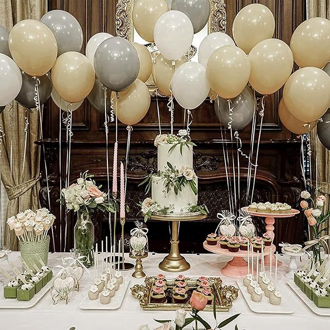 PartyWoo Neutral Balloon Arch Kit Garland 142pcs Different Sizes of 18 12 10 5 Inch Off White Sand Cream Ivory Gold Confetti Boho Balloons for Bridal Baby Shower Engagement Birthday Party Decorations