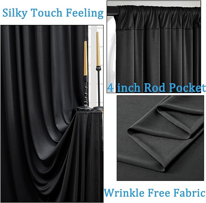 30ft x 10ft Wrinkle Free Black Backdrop Curtain for Parties, 6 Panels 5X10ft Polyester Black Photo Backdrop Drapes Back Drop Cloth for Birthday Wedding Party Photography Background