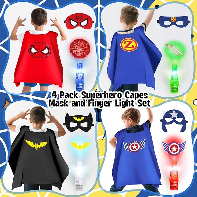 Superhero Capes for Kids, Halloween Costumes for Boys with Masks Dress Up Set for Cosplay Party Halloween Christmas Gifts Toys for Boys Kids Toddler 3 4 5 6+