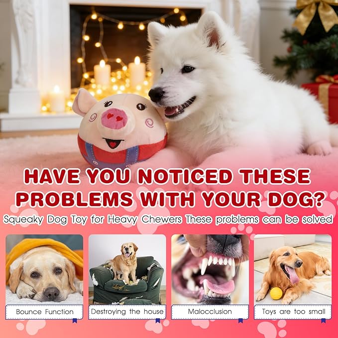 Interactive Dog Toys, Jumping Pig Dog Toys with Bounce, Recording and Music Modes, Active Moving Pet Plush Toy, Washable Cartoon Pig Plush Toy for Puppies/Small/Medium/Large Dogs (Red)