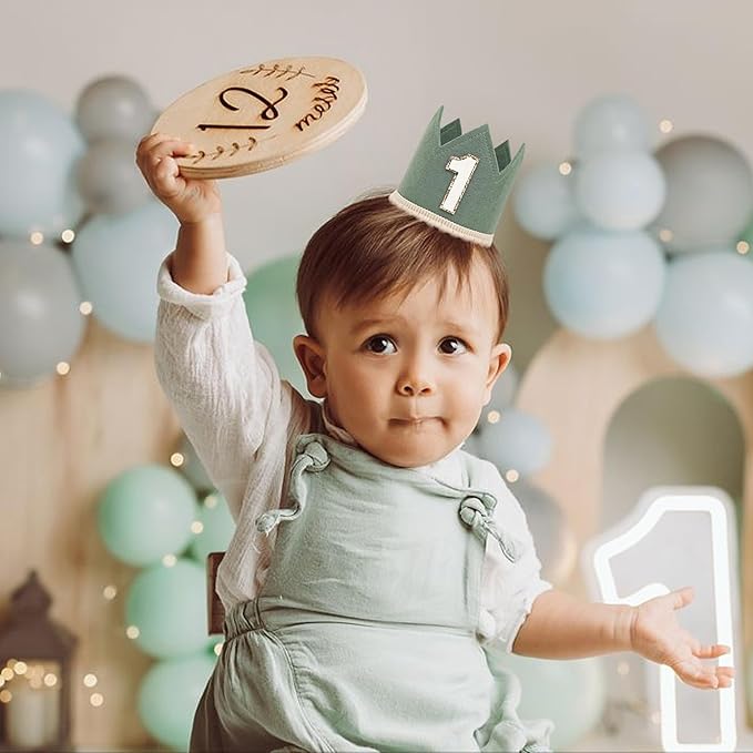 Simple 1st Birthday Party Crown - Classic First Birthday Hat, Unisex One Birthday Decor for Photo Props