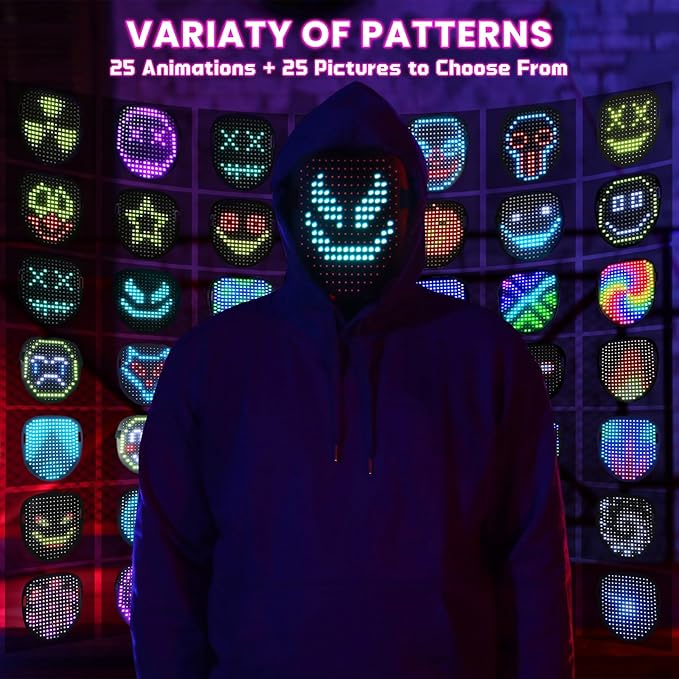 Gootus Led Mask Halloween Costume for Kids Adults, Face Transforming Light up Mask with Gesture Sensing, Cool Toys Great Gift for Birthday Costume Party Christmas