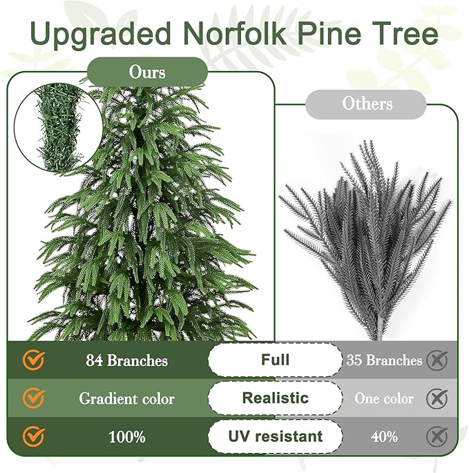 Artificial Norfolk Pine Tree, 3 ft Realistic Christmas Tree, Fake Potted Plants for Front Porch Outdoor Indoor Garden Christmas Decor