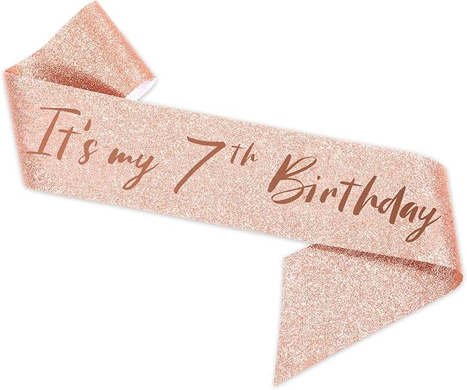 partyjju`s Rose Gold Birthday Crown 7 & Fabulous Sash and Tiara for Girls, Gifts for Happy 7th birthday Party Favor Supplies