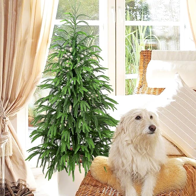 Artificial Norfolk Pine Tree, 3 ft Realistic Christmas Tree, Fake Potted Plants for Front Porch Outdoor Indoor Garden Christmas Decor