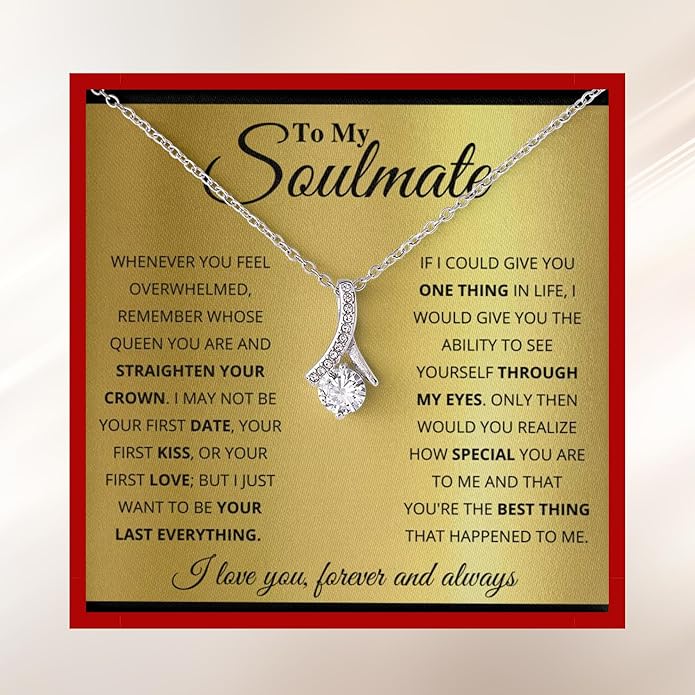 Birthday Gifts for Wife from Husband | Soulmate Necklace with Heartfelt Message Card & Box | Anniversary, Birthday, Christmas or Valentine’s Day Gift for Girlfriend, Fiancée