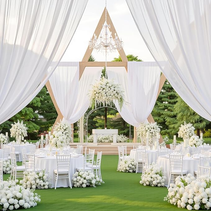 10ft×10ft White Ceiling Drapes for Weddings Events Wrinkle-Free Polyester Ceiling Backdrop for Ten Canopy Church Stage Bedroom Decor 2 Panels 5×10ft