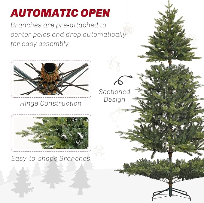HOMCOM 12ft Artificial Christmas Tree with 8410 Tips, Foldable Metal Stand, Easy Assembly, Full Christmas Tree, Realistic Hinged Xmas Tree for Home Office Holiday, Green