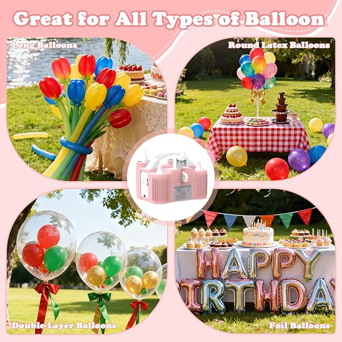 AXHJ Electric Balloon Pump, Portable Electric Air Balloon Pump Dual Nozzle Air Blower Pump AC110V