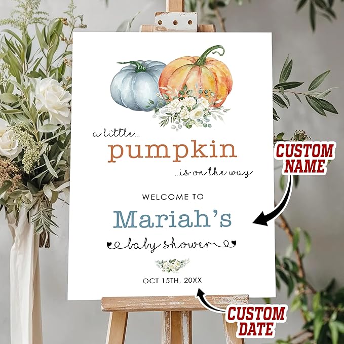 Personalized Baby Shower Signs, A Little Pumpkin Is On The Way Sign, Fall Baby Shower Decorations Gifts For Girls Boys, Mom To Be Gifts For New Mom, Newborn Gift, Autumn Welcome Poster Canvas