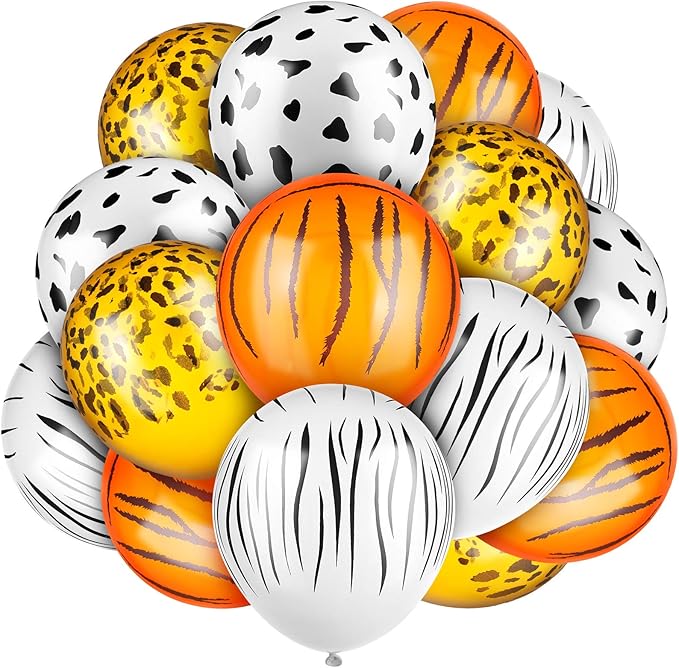 24 Pieces Jungle Animal Print Balloons Jungle Safari Animal Balloons Tiger Leopard Cow Zebra Balloons for Jungle Safari Theme Party Decorations Jungle Birthday Party Decorations