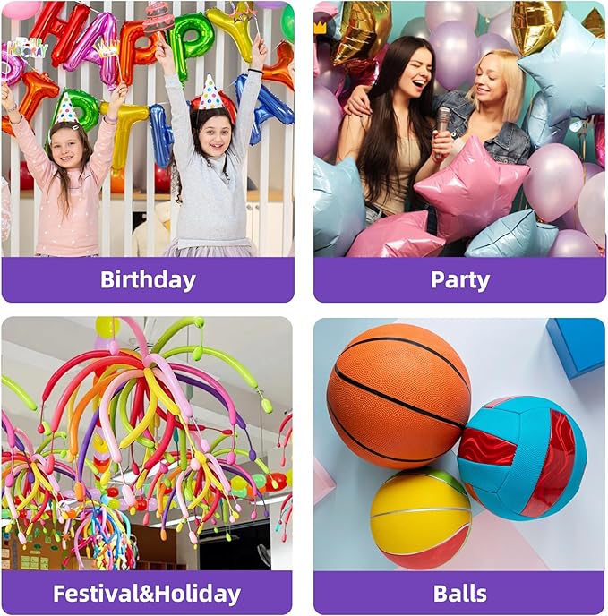 260 Balloon Pump Electric, Portable Automatic Dual Nozzle Inflator with Tying Tools for Long Animal Balloons Birthday Gender Reveal Baby Shower Balloons Party Decorations