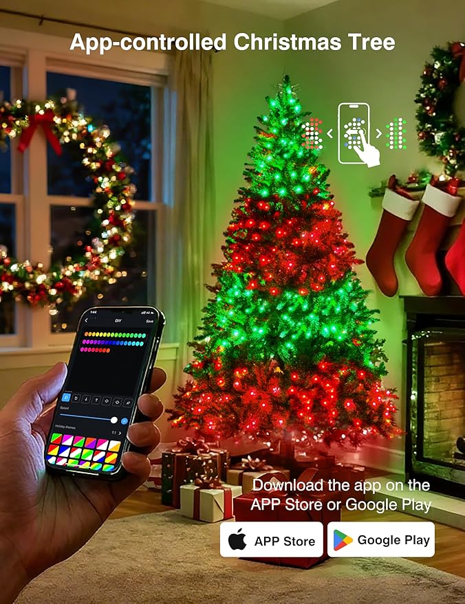 Brightown 9FT Christmas Tree, Prelit Lighted Artificial Tree, Pre Lit Christmas Trees for Holiday, Vacation, Xmas