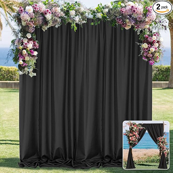 Black Backdrop Curtain for Party Black Background Curtains Rod Pocket Backdrop Drapes Panels Fabric Curtain Backdrop Black Birthday Party Decor for Boys Teens Men,5ft x 8ft, 2 Panels