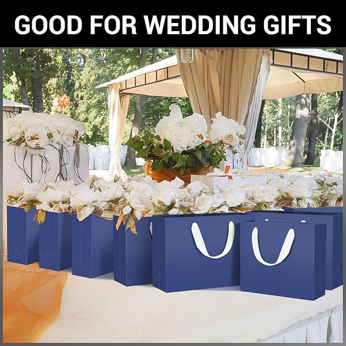 EUSOAR Blue Gift Bags Bulk, 12 pack 12.5"x4.5"x11" Kraft Paper Shopping Bags with Handles Bulk, Retail Gift Wrapping Bags for Business, Craft Grocery, Boutique, Retail, Party Favor, Wedding