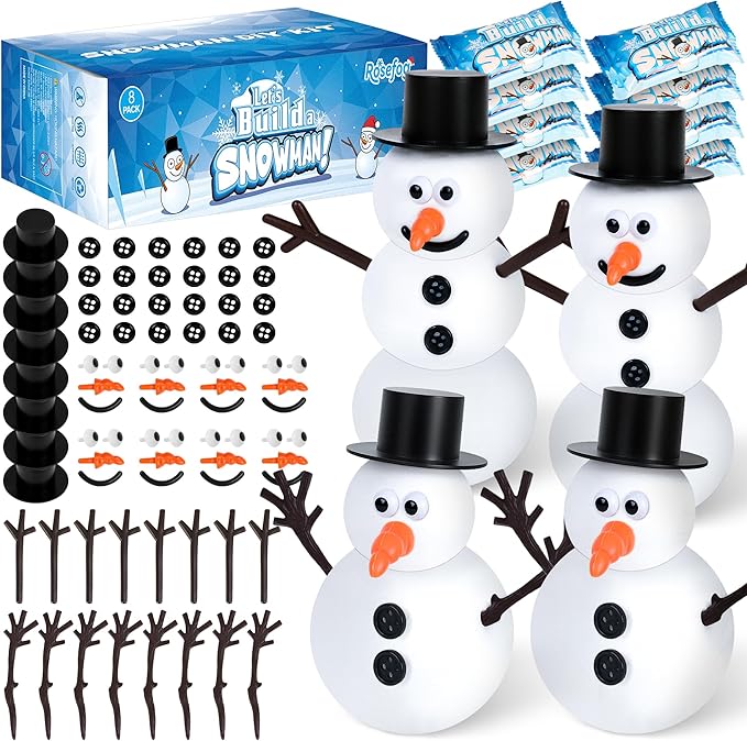 8 Pack Christmas Craft Supplies, DIY Snowman Kit, Build a Snowman Kit Indoor Decoration, Creative Kids Air Dry Clay Modeling Dough Crafts, Christmas Stocking Stuffer for Xmas Holiday Decorations
