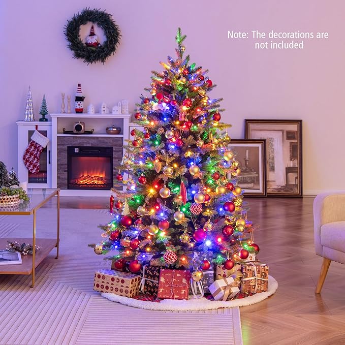 GOFLAME 5FT Prelit Artificial Christmas Tree, Hinged Christmas Tree with 250 LED Lights, 11 Lighting Modes, 844 PE & PVC Branch Tips, Holiday Decoration Tree with Remote, Timer, Adjustable Brightness