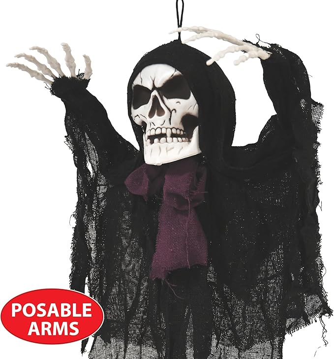 Beistle Novelty Skeleton Creepy Creature with Poseable Arms Indoor Use Only Spooky Halloween Decorations, 54", Black/Off White/Maroon