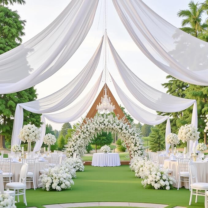 30ft×10ft White Ceiling Drapes for Weddings Events Wrinkle-Free Polyester Ceiling Backdrop for Ten Canopy Church Stage Bedroom Decor 6 Panels 5×10ft