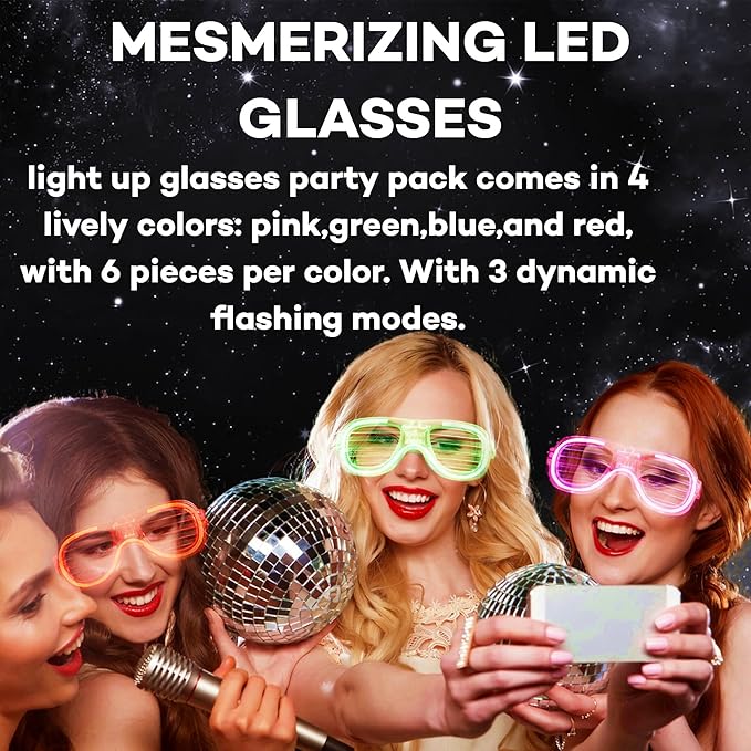 Fsmiling 24 Pack Light Up Glasses Adults Led Glasses Glow In The Dark Party Supplies for Adults Party Favor