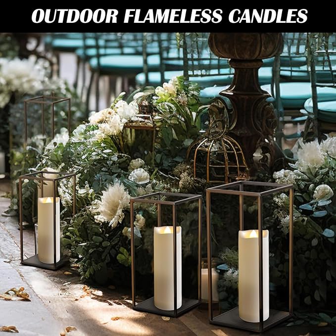 3 Pack LED Battery Operated Candles 2"x4"/5"/6" Plastic Flickering Flameless Candles with Timer Outdoor Waterproof Wedding Party Halloween Christmas Decoration Gifts Realistic Slim Pillar Candles