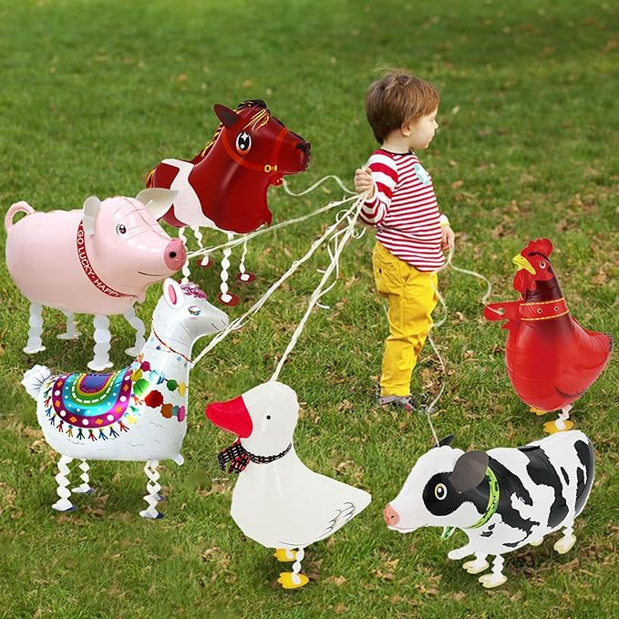 6 Pcs Farm Animal Balloons - Large Cow Horse Duck Chicken Pig Llama Mylar Foil Balloons for Birthday Party, Baby Shower, Farm Theme Party Supplies