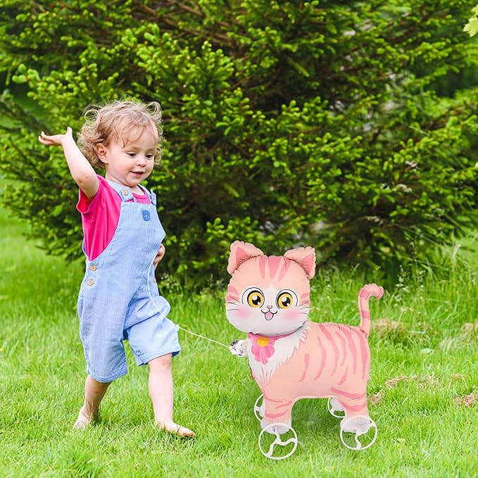 Walking Kitten Foil Balloons With Wheels Standing pet Kitten animal balloon Cute Kitty Mylar Balloons for Jungle Safari baby Shower Animal Theme Birthday Party Decorations Supplies