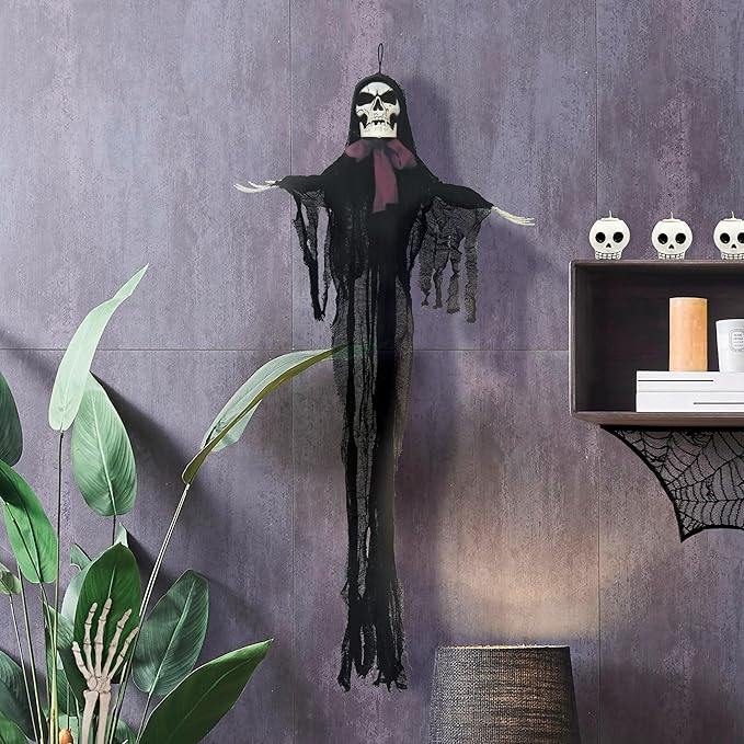 Beistle Novelty Skeleton Creepy Creature with Poseable Arms Indoor Use Only Spooky Halloween Decorations, 54", Black/Off White/Maroon