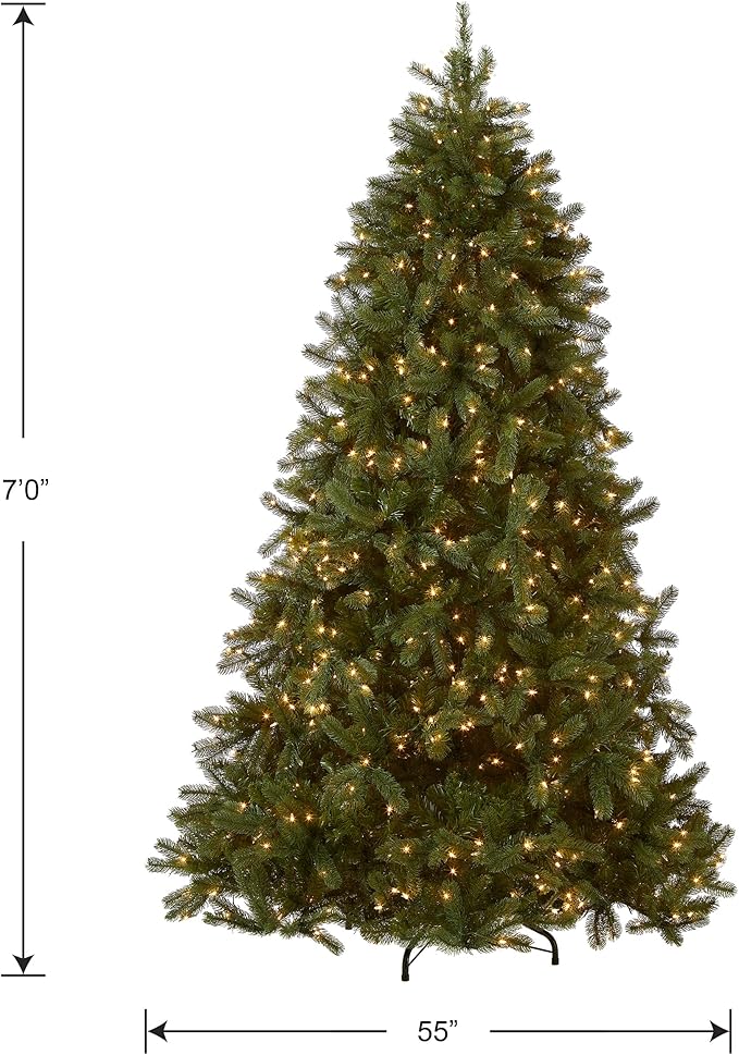 National Tree Company Pre-lit 'Feel Real' Artificial Full Downswept Christmas Tree, Green, Douglas Fir, White Lights, Includes Stand, 7 feet