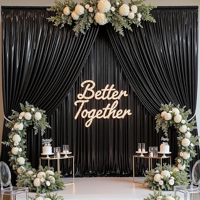 30ftx10 ft Black Glitter Sequin Backdrop Curtain for Parties, Wrinkle Free Sparking Backdrop Drapes, 6 Panels 5x10ft Shimmer Photo Back Drop Cloth for Wedding Birthday Photography Background