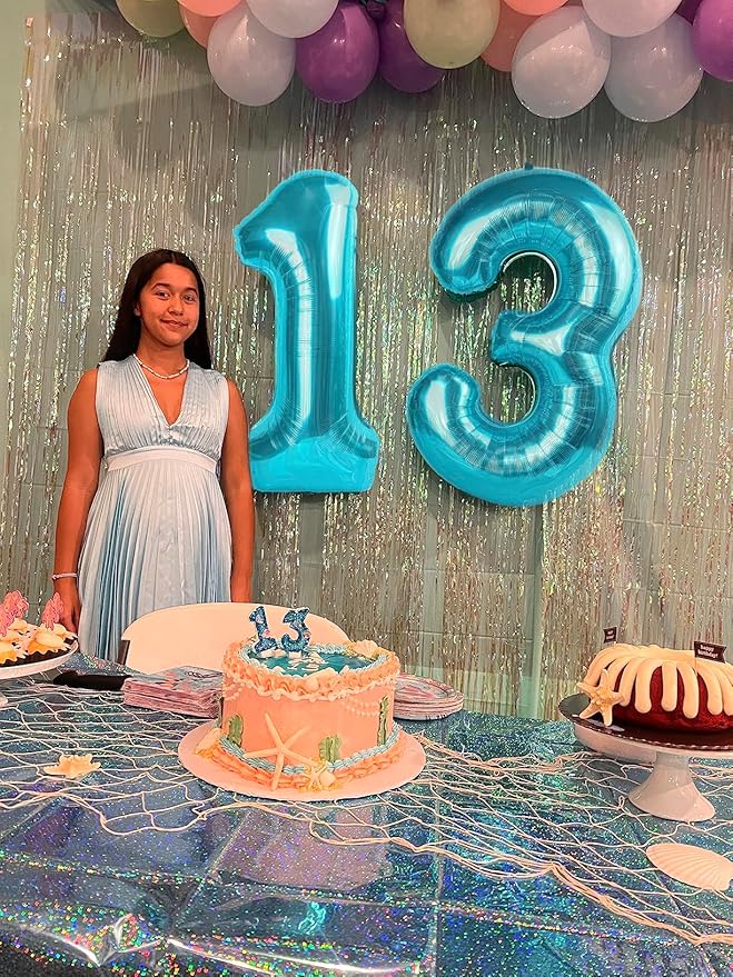 Balloon Numbers 40 Inch 5 Ballon for 5th Birthday Decorations, 15 25 35 50 Big Light Blue Number Balloons for Wedding Photo Shoot Party Decor