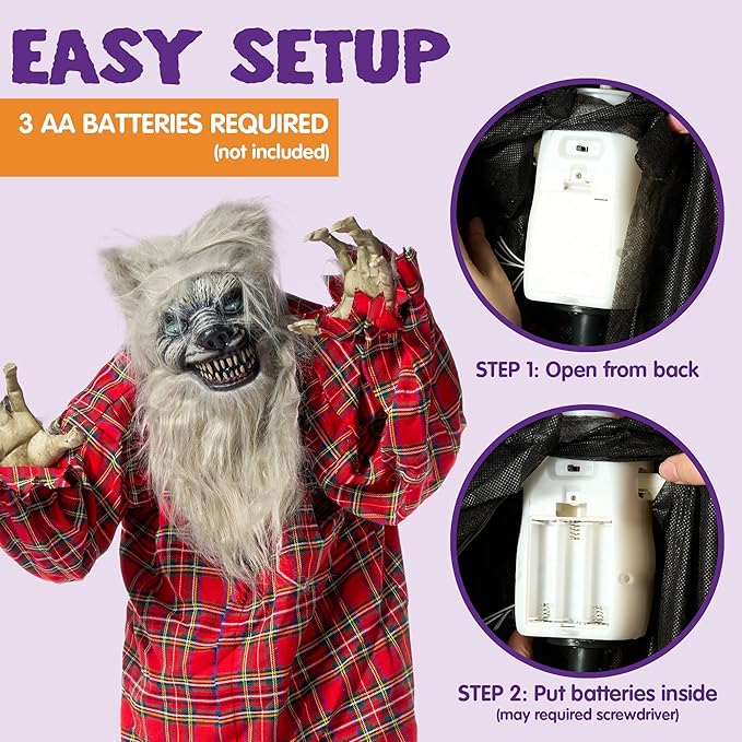 JOYIN 65" Halloween Decoration Outdoor Standing Werewolf Animatronics Clearance, Life Size Animated Ghost with LED Eyes and Creepy Sound, for Haunted House Decor Lawn Yard Patio