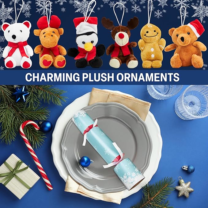 Christmas Crackers No-Snap 6-Pack Mini Soft Decor Accents, Party Hats Jokes, Party Favors Christmas Decorations (Multi Xmas Decor)