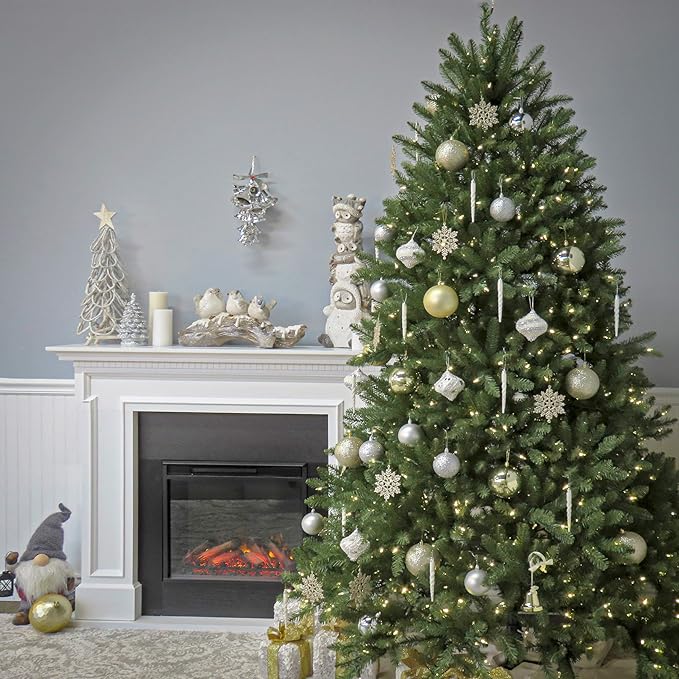 National Tree Company Pre-Lit Artificial Full Christmas Tree, Green, Dunhill Fir, White Lights, Includes Stand, 9 Feet