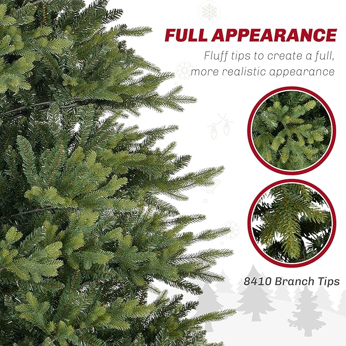 HOMCOM 12ft Artificial Christmas Tree with 8410 Tips, Foldable Metal Stand, Easy Assembly, Full Christmas Tree, Realistic Hinged Xmas Tree for Home Office Holiday, Green