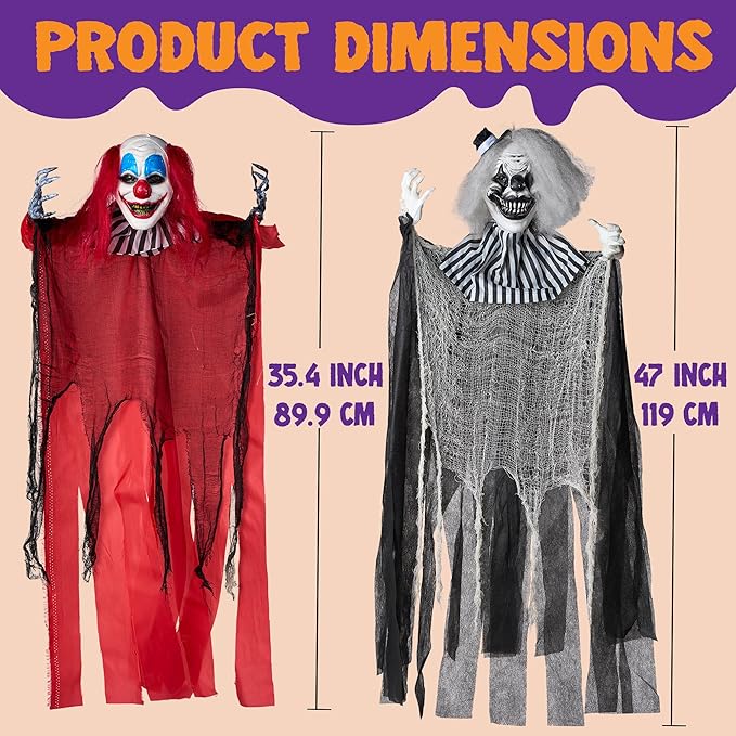 JOYIN 3 Pcs Hanging Clown Decor Halloween Decorations Outdoor, Party Supplies Props Haunted House Front Porch Yard Garden Lawn Patio Scary Horror