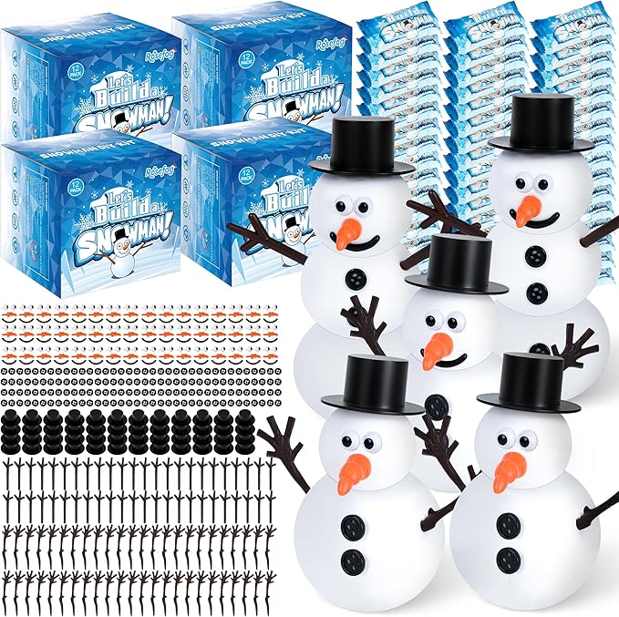 48 Pack Christmas Gifts for Kids, Snowman Kit Toys, Build a Snowman Kit DIY Christmas Craft Gifts, Creative Air Dry Modeling Clay, Xmas Activities Snowman Making Kit for Holiday Favor Supplies