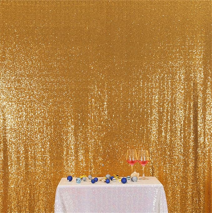 Eternal Beauty Yellow Gold Sequin Backdrop, 7x7 Ft Glitter Background Curtains for Shimmer Photography Party Wedding Birthday Back Drop Decor