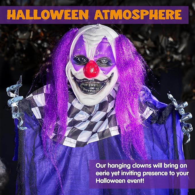 JOYIN 3 Pcs Hanging Clown Decor Halloween Decorations Outdoor, Party Supplies Props Haunted House Front Porch Yard Garden Lawn Patio Scary Horror