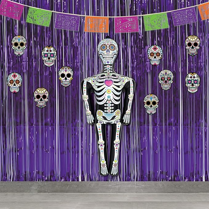 Beistle 4' 6" PVC Inflatable Skeleton for Day of The Dead Party Decorations and Halloween Décor