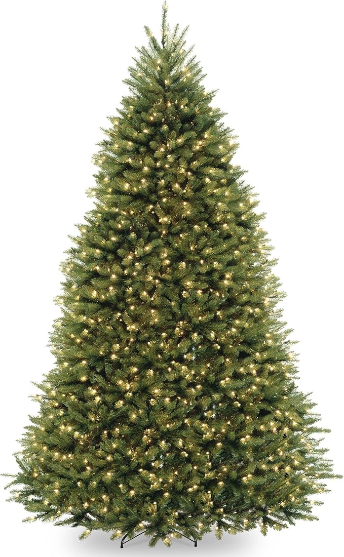 National Tree Company Pre-Lit Artificial Full Christmas Tree, Green, Dunhill Fir, White Lights, Includes Stand, 9 Feet