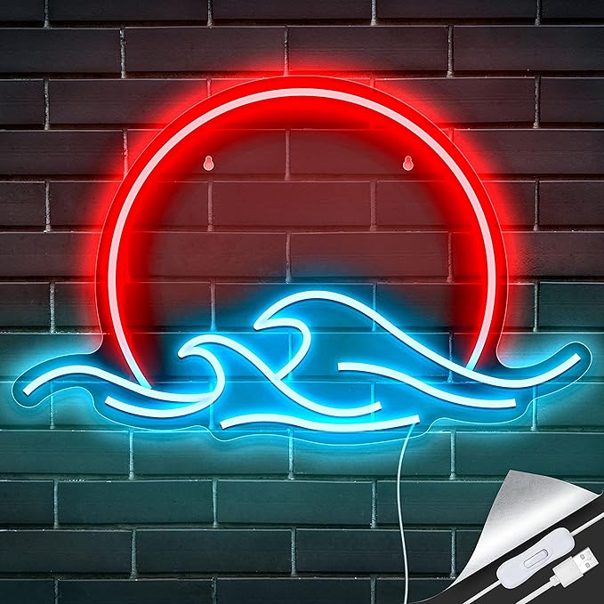 Sunset with Waves Neon Sign LED Sunrise Neon Light for Bedroom Wall Decor Anime Wave Neon Signs LED Sunset Light Sign (Sunset)